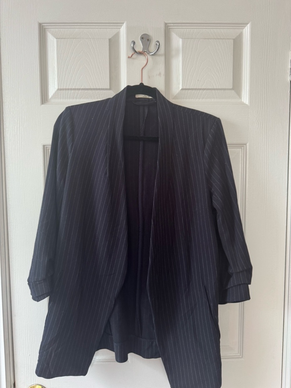 Babaton Black Pinstripe Open-Front Blazer